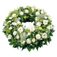 Greenish funeral wreath + standing