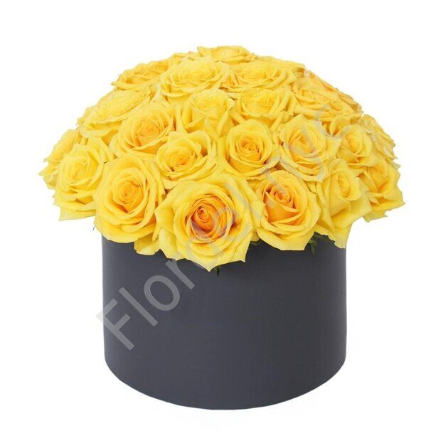 Yellow preserved roses in black box