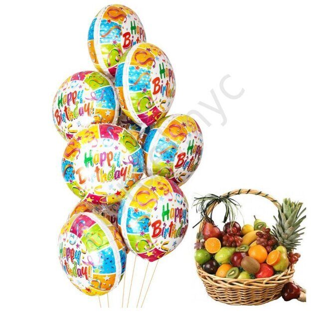 Birthday balloons set with fruit basket