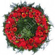 Wreath of red flowers and greenery + standing