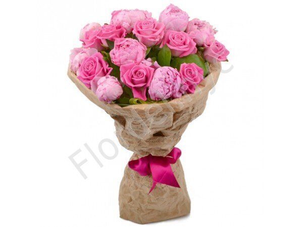 Basket of peonies and roses