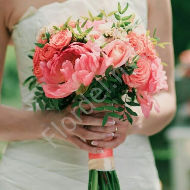 Bridal bouquet with roses and peonies