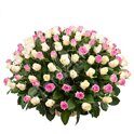 White and pink roses in basket