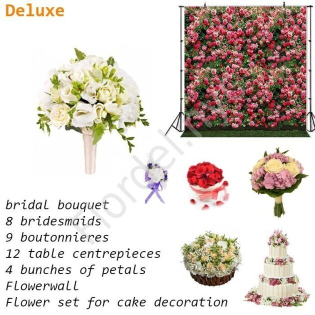 Deluxe package - Bridal bouquet with roses and alstromerias