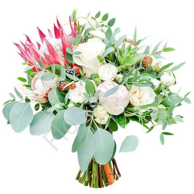 Proteas in enucaluptys bouquet