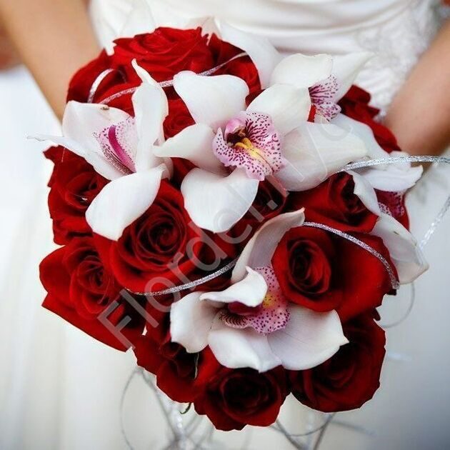 Bridal bouquet with roses and orchids