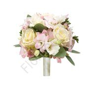 Pink bridal bouquet in holder