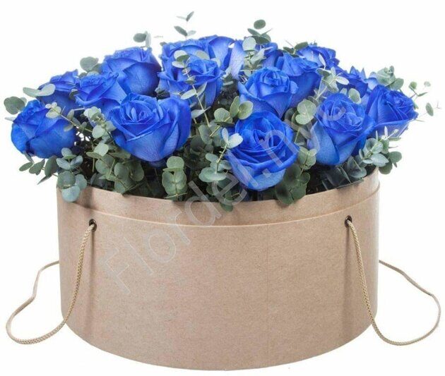 Blue roses with eucalyptus