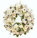 European wreath of white flowers + standing