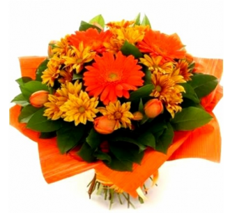Chrysanthemums and orange gerbera